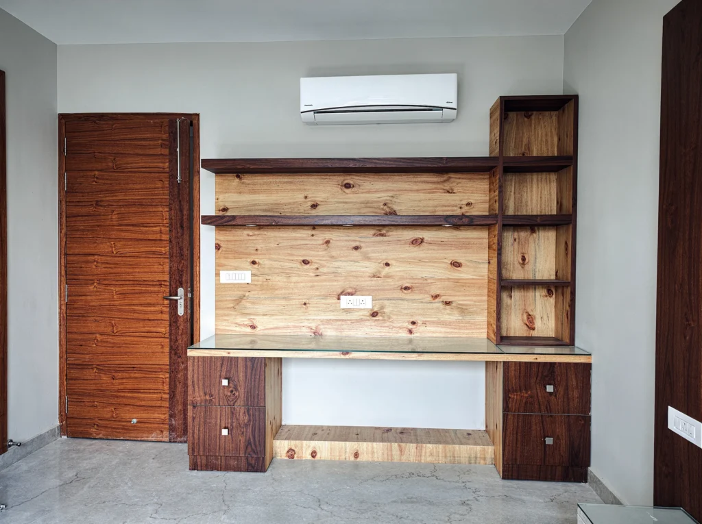 Custom Wooden Study Table & Home Office Desk in Haldwani (Modern Computer Table with Bookshelf & Storage)